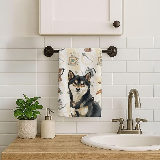 Caroline's Treasures Black and Tan Shiba Inu Coffee Bar Kitchen Towel Velour - Image 7