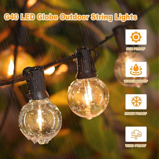 Bosceos 300ft Outdoor G40 LED Globe String Lights Dimmable Waterproof - Image 6