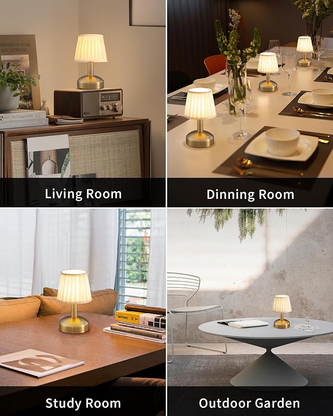 KDG Modern Cordless Small Table Lamp, Portable LED Fabric Shade Desk Lamps - Image 7