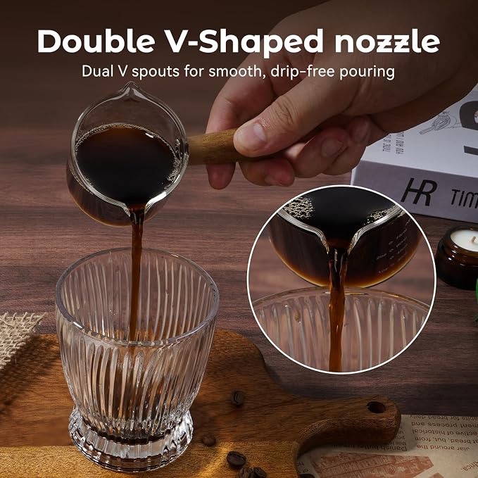 2 Pack Espresso Shot Cups Measuring cups, 4 FL OZ Wooden Handle V-Shaped Double - Image 8