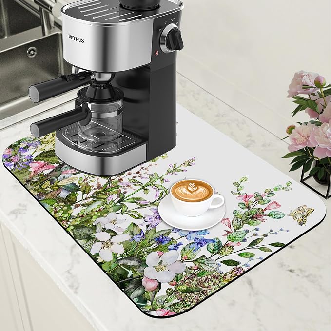 Watercolor Flower and Butterfly Dish Drying Mat by Unknown