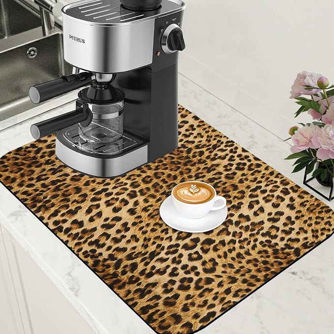 Leopard Print Dish Drying Mat for Kitchen Counter Hide Stain Absorbent Drying by Unknown