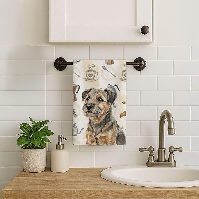 Caroline's Treasures Grizzle and Tan Border Terrier Coffee Bar Kitchen Towel - Image 7