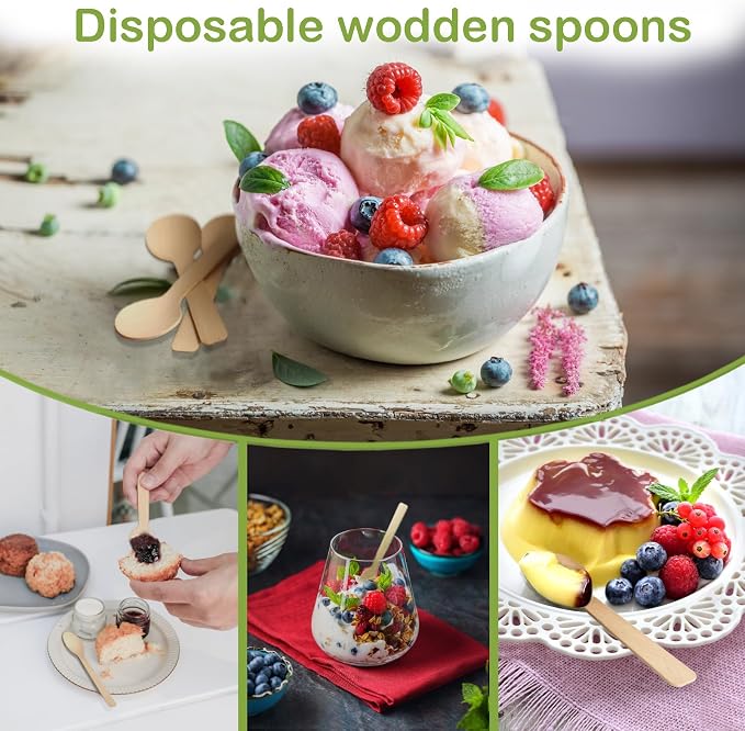 200 Pack Mini Wooden Spoons – Wooden Ice Cream & Dessert Spoons – Disposable - Image 6