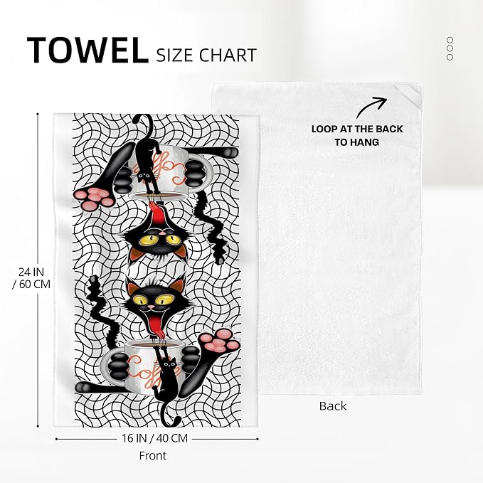 Coffee Cute Cat Kitchen Dish Towels Set of 2 Funny Hand Towels Soft Absorbent - Image 2