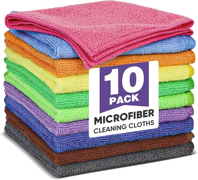 TEAWOO 10 Colors Microfiber Cleaning Cloths, 10 Pack Assorted Cleaning Rags by TEAWOO