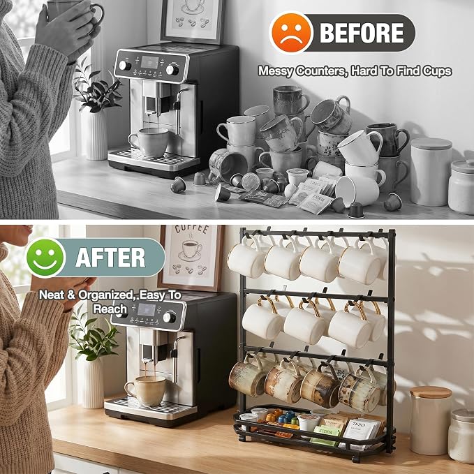 Coffee Mug Holder for Countertop, 22 Hooks 3 Tier Mug Tree Holder Rack - Image 6