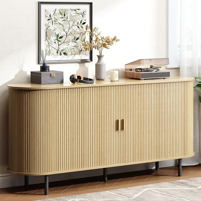 Buffet Cabinet with Storage, Fluted Sideboard Buffet with Sliding Door by LEFURTURE
