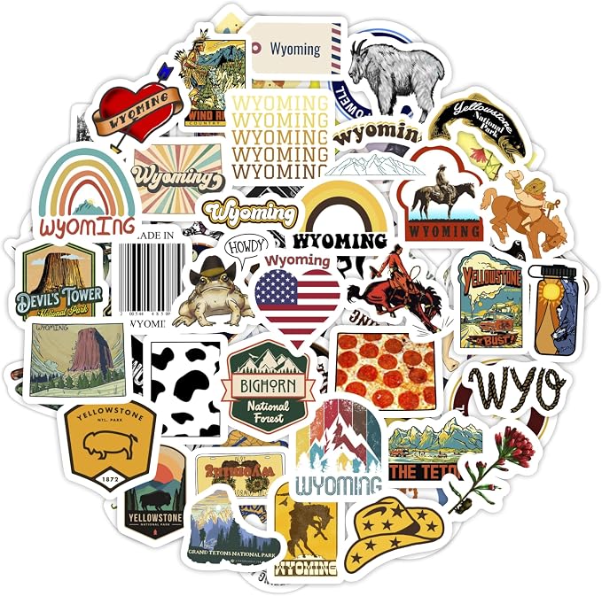 100Pcs Wyoming Sticker for Water Bottle and Laptop by BulbaCraft