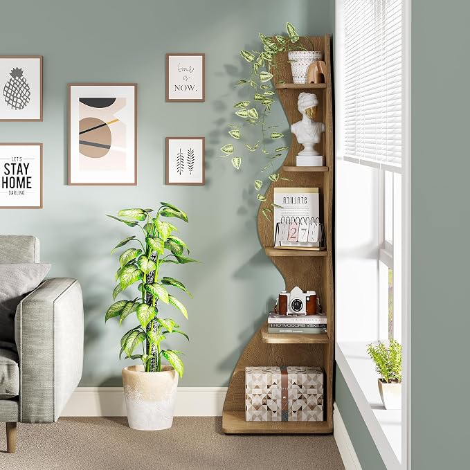 Tribesigns Corner Shelf, Modern 5-Tier Wall Corner Bookshelf, Stylish Corner - Image 5