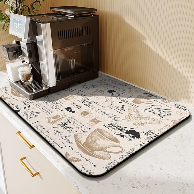 Coffee Bar Mat Accessories for Countertop Absorbent Hide Stain Rubber Backed - Image 3
