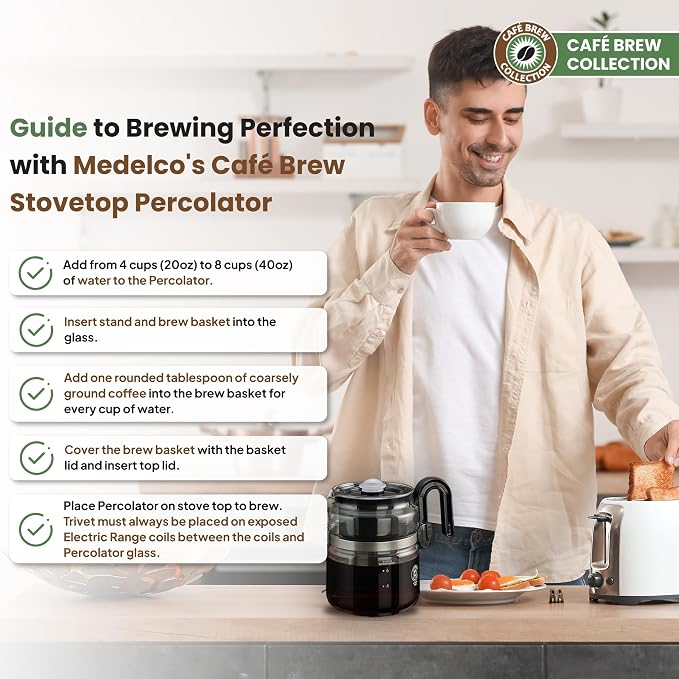Café Brew Collection 8-Cup Glass Stovetop Percolator Coffee Pot - Image 6