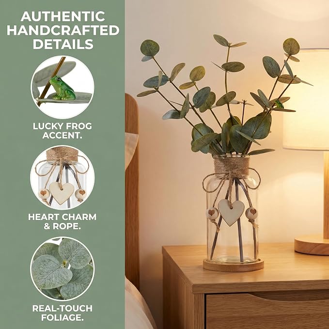 Artificial Eucalyptus Greenery Stems in Glass Vase - Image 7