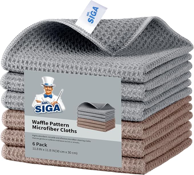 MR.SIGA Waffle Pattern Cleaning Cloths, Reusable Absorbent Microfiber Cleaning by MRSIGA
