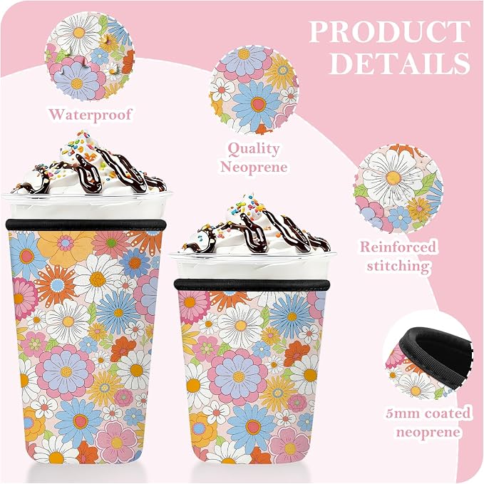 Reusable Insulated Neoprene Iced Coffee Cup Sleeve 3 Pack, Durable Drink Sleeve - Image 7