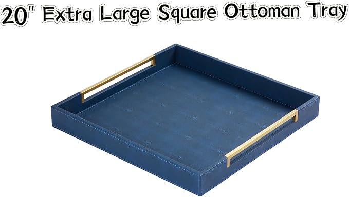 Sagala 20"x20" Navy Blue Shagreen Leather Large Ottoman Tray - Image 3