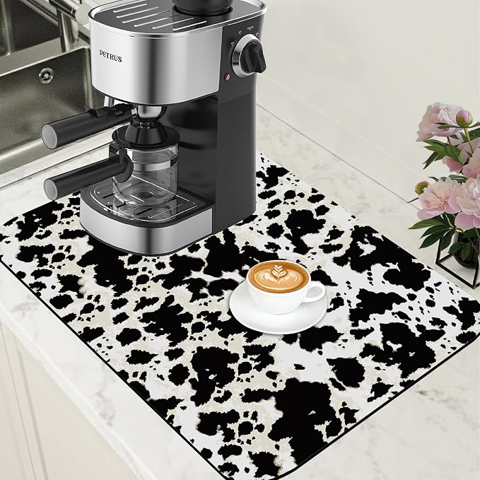 Dish Drying Mat Cow Print Coffee Bar Mat by Unknown
