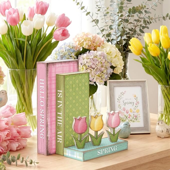 Amyhill 6 Pcs Spring Table Decor, Wooden Pastel Tulip Flower Signs, Decorative - Image 4
