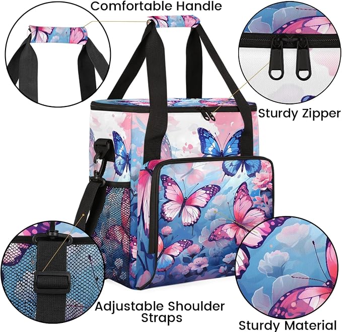 Pink Blue Butterfly Coffee Maker Carring Bag, Large Insulated Storage Organizer - Image 6