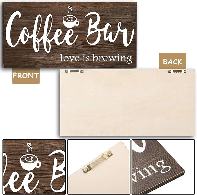 Jetec Coffee Bar Sign Wall Decor Rustic Wood Coffee Station Decor Farmhouse - Image 2