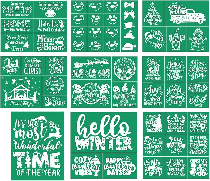 9pcs Christmas Stencils Self Adhesive Reusable Silk Screen Stencils | Silk by JAJADO