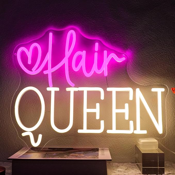 Hair Queen Neon Sign Dimmable Barber Shop Neon Light Sign by Unknown