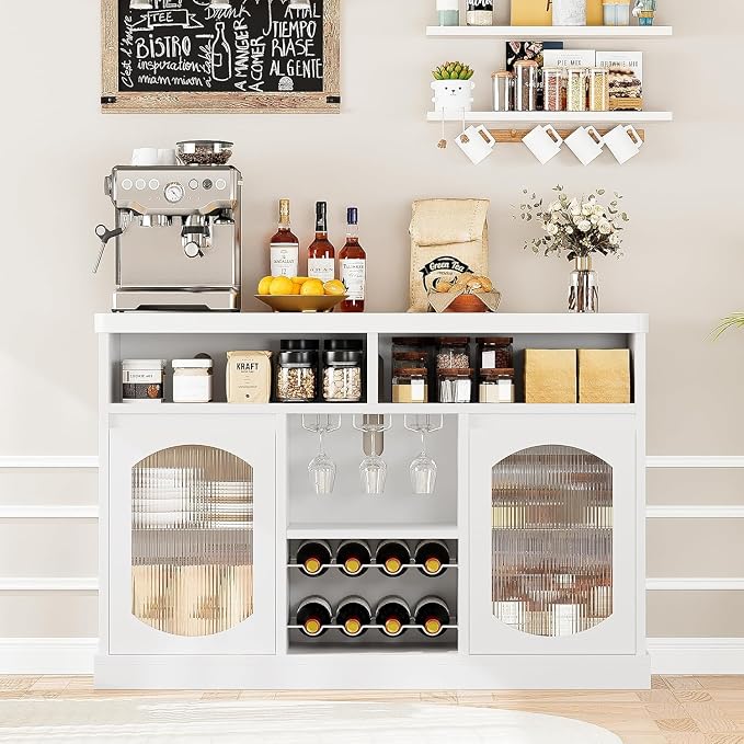 Sideboard Buffet with Led Lights Wine Bar Cabinet White Modern Coffee, Wine - Image 5