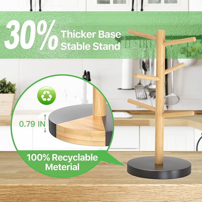 Wisuce Bamboo Mug Holder Tree, Thicker Base Coffee Cup Holder Stand - Image 6