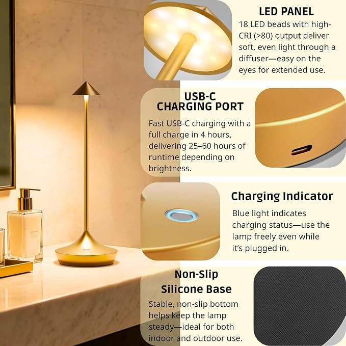 Cordless Rechargeable Table Lamp, 3 Color Temperatures 9 Lighting Modes - Image 7
