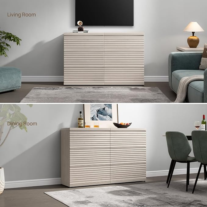 SICOTAS Sideboard Cabinet with Storage, Modern Fluted Buffet Cabinet with 3 - Image 7