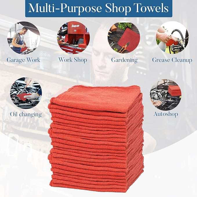 DAN RIVER Shop Towels, 50 Pack Commercial Use Red Terry Cloth Rags - Image 3