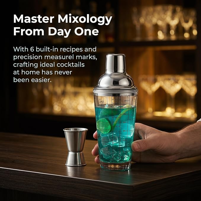 Glass Cocktail Shaker with Strainer, 14oz Martini Shaker with 6 Recipes On Side - Image 8