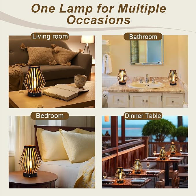 JHY DESIGN Set of 2 Dimmable Bedside Table Lamp 8.5''H Rechargeable Metal Cage - Image 7