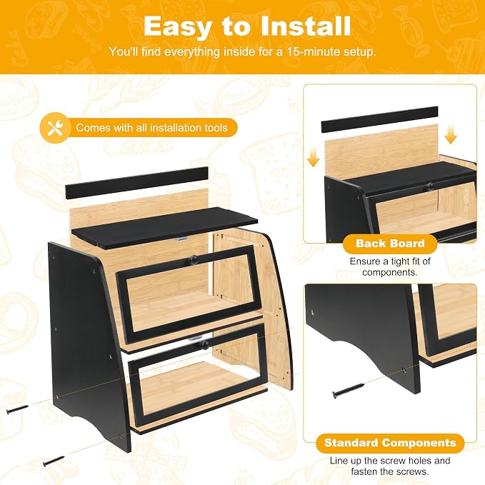 Bamboo Double Layer Bread Box for Kitchen Counter - Image 6