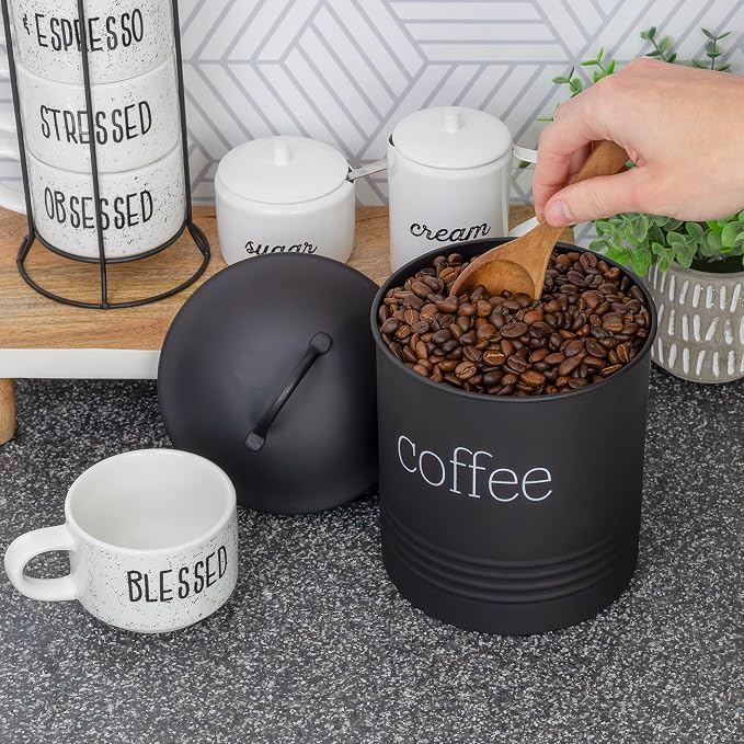 AuldHome Design Enamelware Black Coffee Canister; Modern Farmhouse Style Coffee - Image 3