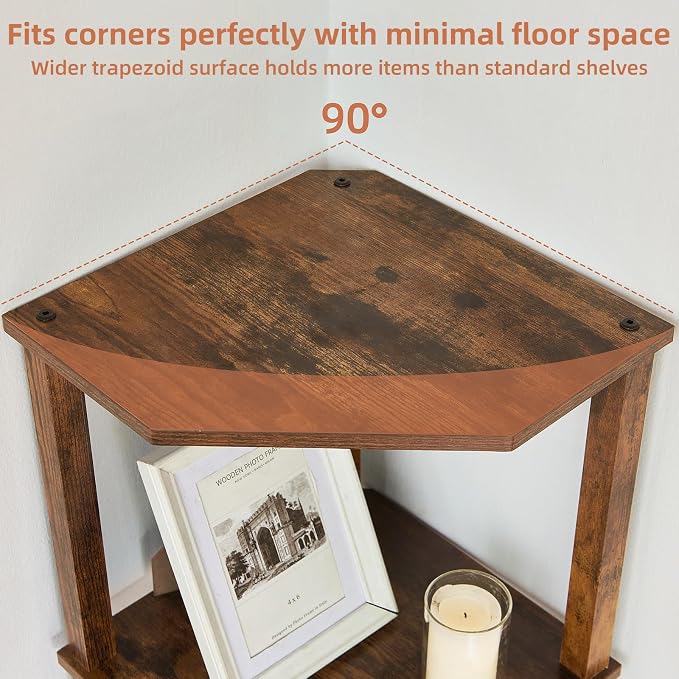 YUFAM 4-Tier Corner Shelf with Sturdy 5-Leg Base, Wooden Corner Bookshelf - Image 5