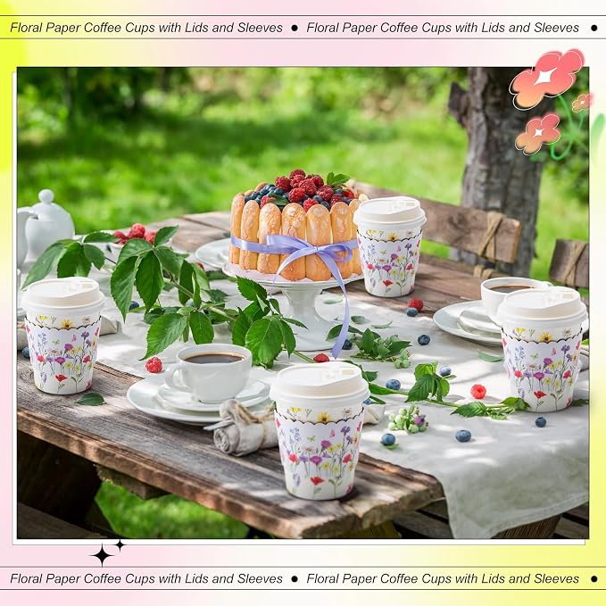AmazingSpark 48 Sets 8oz Floral Disposable Coffee Cups - Image 2