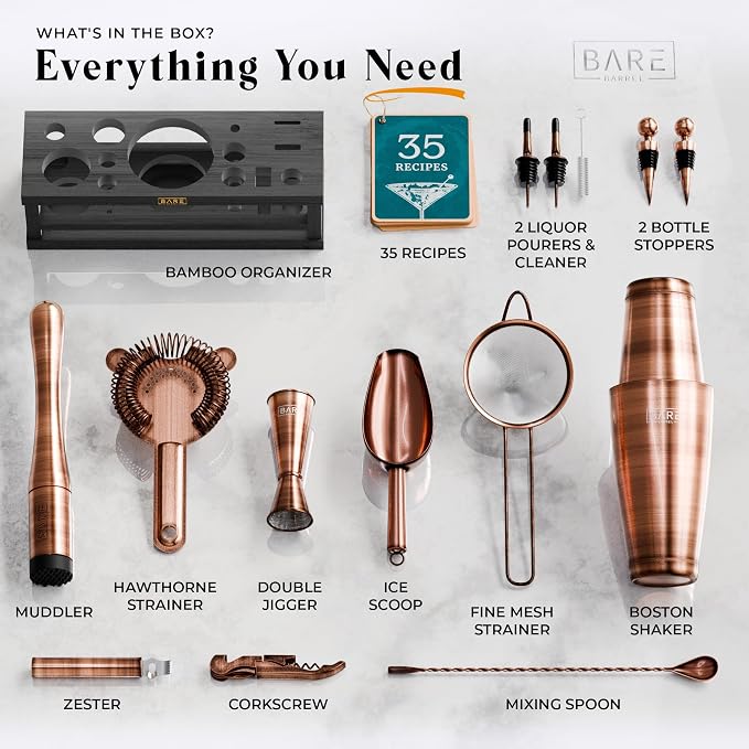 BARE BARREL® Mixology Bartender Kit Bar Set | 16-Piece Cocktail Shaker Set | - Image 4