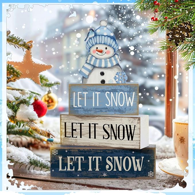 Lineshading 4 Pcs Christmas Table Decoration Blue and White Snowman Decor - Image 5