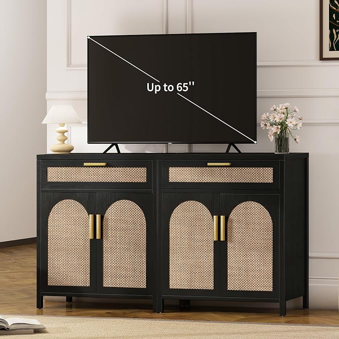 Rattan Buffet Cabinet with Storage, Sideboard Cabinet with Doors and Shelves - Image 5