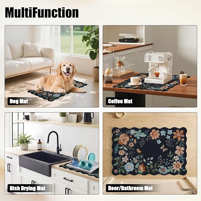 Scalloped Bohemian Coffee Bar Mat Dish Drying Mats - Image 8
