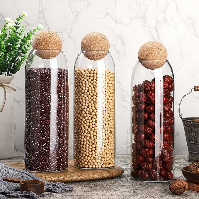Cunhill 3 Pcs Glass Jar with Ball Cork Lid Decorative Round Bottle Sealed - Image 2