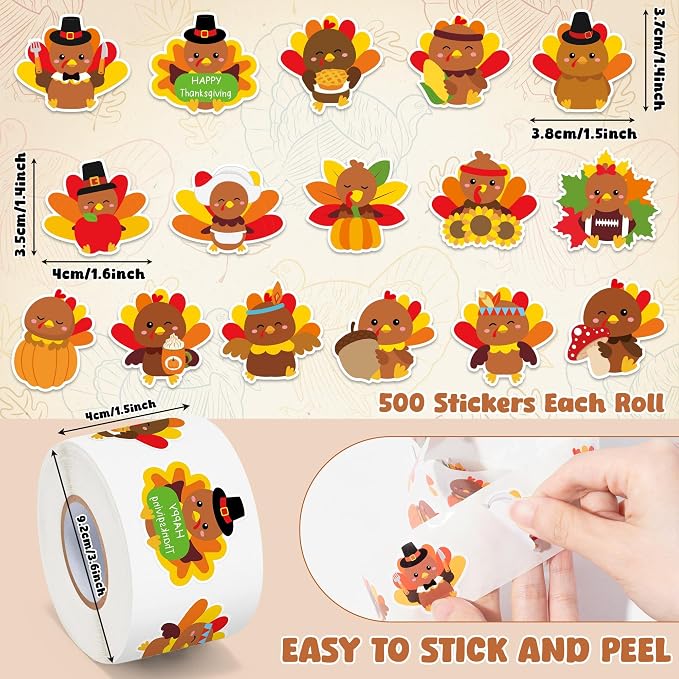 Haooryx Thanksgiving Turkey Sticker Roll - Image 2