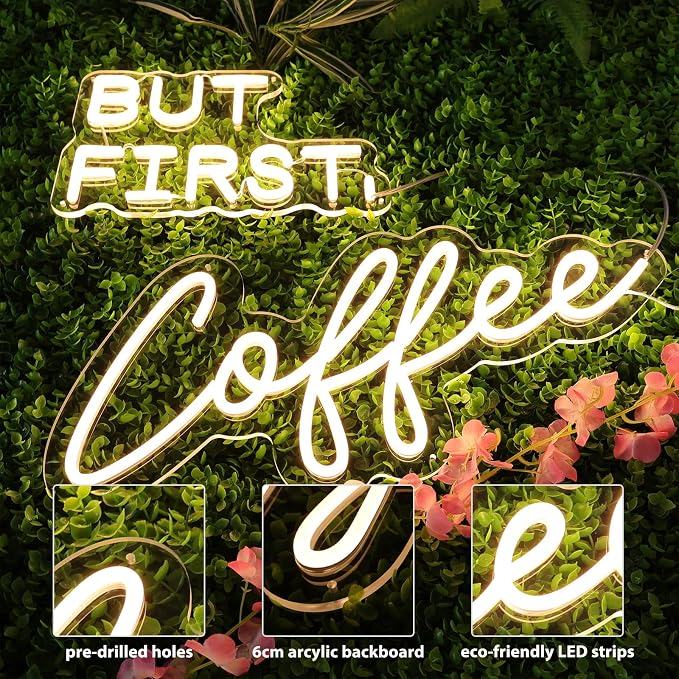 But First Coffee Neon Sign for Wall Decor, 17 * 16in Dimmable Warm White LED - Image 6