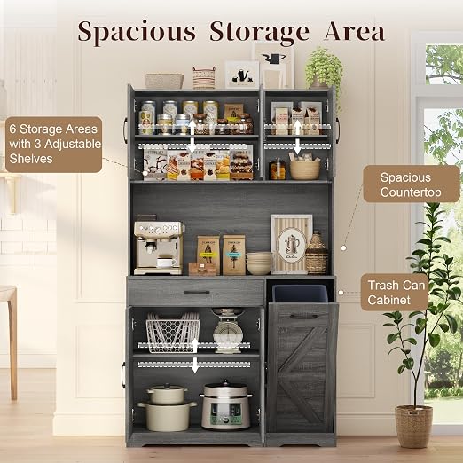 Tilt Out Trash Can Cabinet, Farmhouse Kitchen Hutch - Image 3