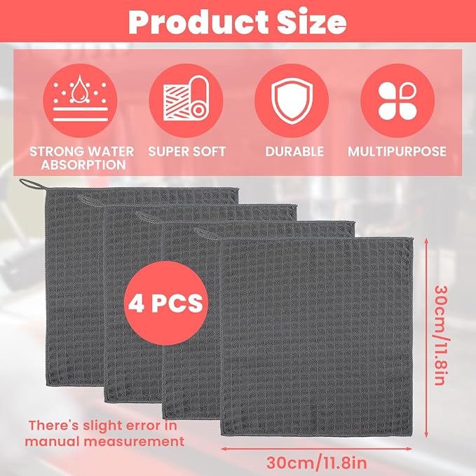4Pack Waffle Weave Microfiber Towel, 11.8" Barista Towels - Image 3