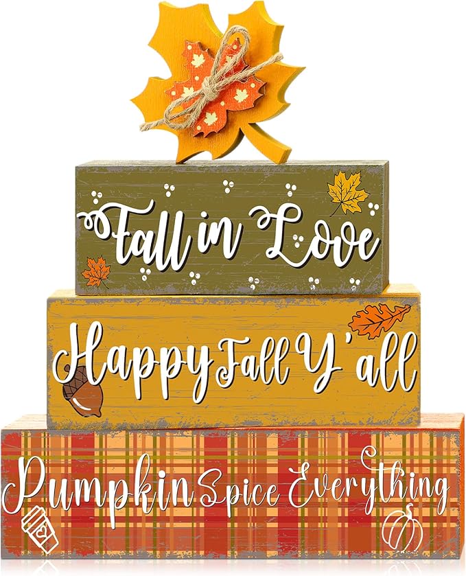 Geelin 4 Pcs Thanksgiving Decorations Fall Wooden Sign Maple Leaves by Geelin