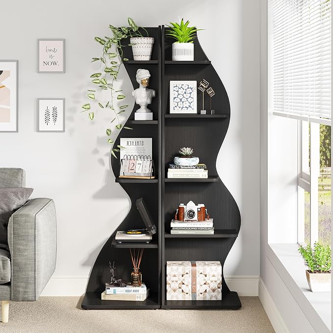 Tribesigns Corner Shelf, Modern 5-Tier Wall Corner Bookshelf, Stylish Corner - Image 4