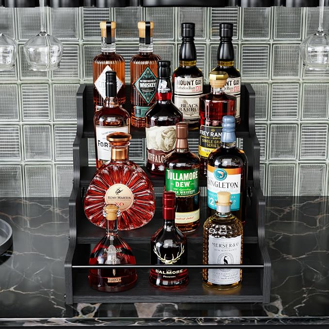 KLM Liquor Bottle Display Shelf, Coffee Syrup Rack Organizer, 4 Step Countertop - Image 5