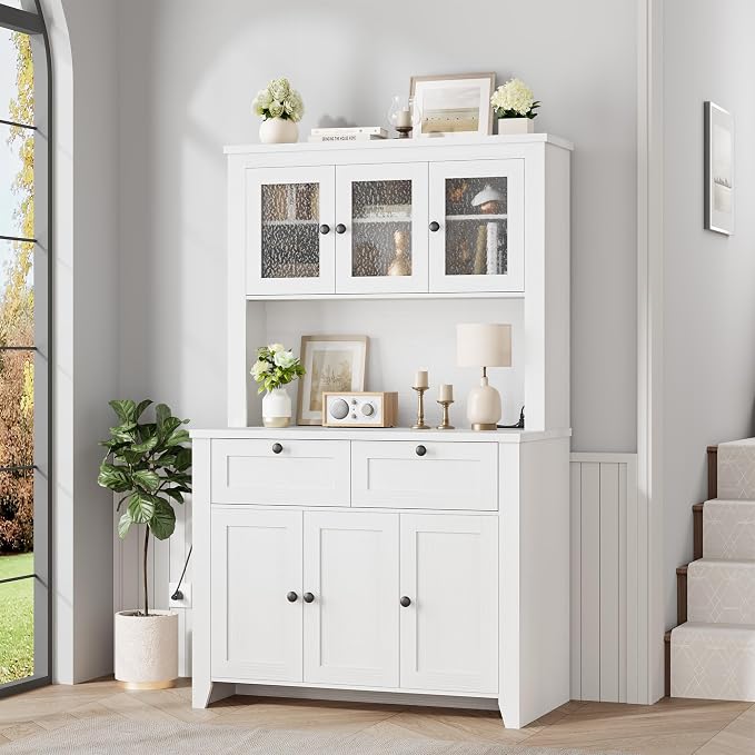 Pantry Cabinet with Charging Station, Farmhouse Kitchen Pantry Storage Cabinet - Image 4